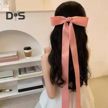 Гладкие атласные ленты для волос, банты на шнуровке, большие резинки для хвостиков, шелковистые банты, шпильки для хвостиков, аксессуары для волос чёрный