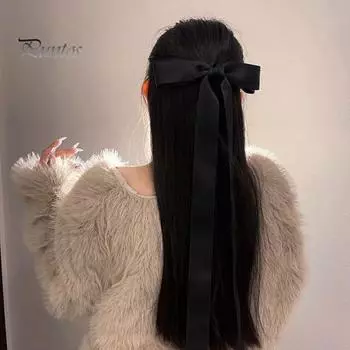 Гладкие атласные ленты для волос, банты на шнуровке, большие резинки для хвостиков, шелковистые банты, шпильки для хвостиков, аксессуары для волос чёрный