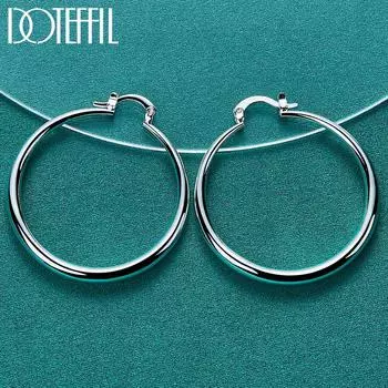 Гладкие круглые серьги диаметром 40 мм, подарочные ювелирные изделия серебряного цвета