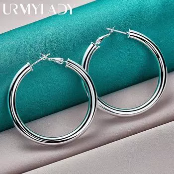 Гладкие круглые серьги из стерлингового серебра 925 пробы диаметром 50 мм, модные ювелирные изделия 50mm