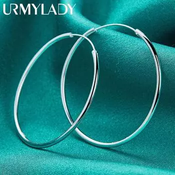 Гладкие круглые серьги из стерлингового серебра 925 пробы диаметром 50/60 мм для женщин, модные очаровательные ювелирные изделия 50mm