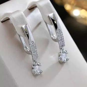 Гладкие квадратные висячие серьги с цирконием для женщин, серебряный цвет, инкрустация белым цирконом, повседневные вечерние блестящие ювелирные аксессуары