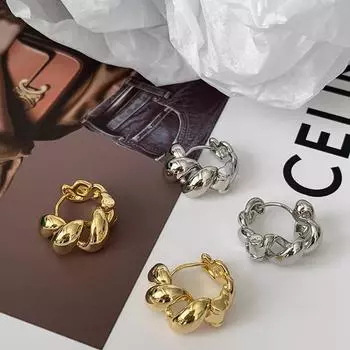 Гладкие металлические спиральные полые серьги, корейские высококачественные серьги, персонализированные легкие роскошные французские модные серьги для женщин