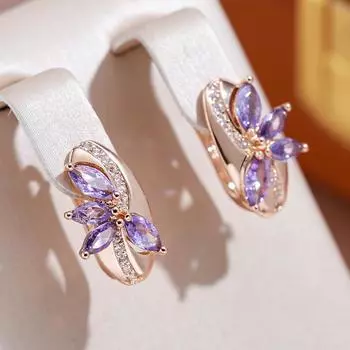 Гладкие овальные серьги-капли с геометрическим фиолетовым цирконом для женщин, винтажные ювелирные изделия, свадебные аксессуары фиолетовый