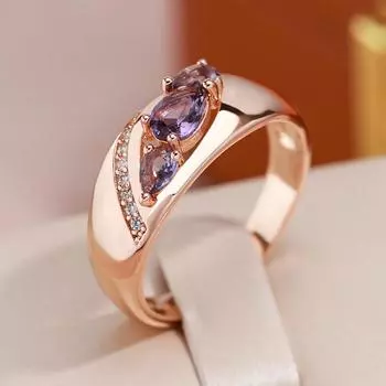 Гладкие женские кольца золотого цвета с геометрическим фиолетовым цирконом, полые ювелирные изделия, винтажные аксессуары 7 фиолетовый