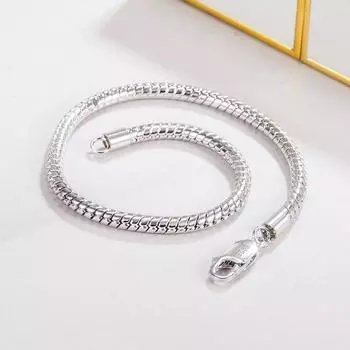 Гладкий 3 мм круглый браслет-цепочка в виде змеи, 100% стерлинговое серебро 925 пробы, мужчины, женщины, мальчики-подростки, 6,3 -9 , браслет, ювелирное изделие, подарок 6.3 inches белый