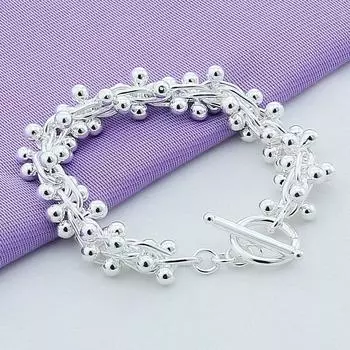 Гладкий браслет из виноградных бусин, серебро 925, модные украшения 20cm