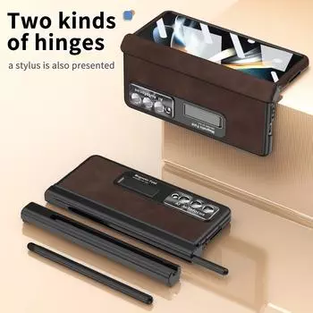 Гладкий кожаный чехол с отделением для ручки и шарниром для Samsung Galaxy Z Fold 4 3 5g, чехол для телефона, жесткий передний стеклянный чехол For Galaxy Z Fold 3 синий