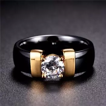 Гладкое черно-белое керамическое кольцо, простые кристаллы, ювелирные изделия для жениха и невесты, подарки, размер 6-10 6 золотой/белый