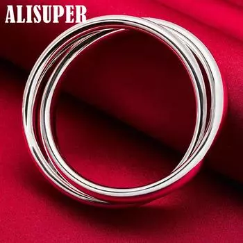 Гладкое двойное большое кольцо из стерлингового серебра 925 пробы диаметром 7 см, браслет, ювелирные изделия