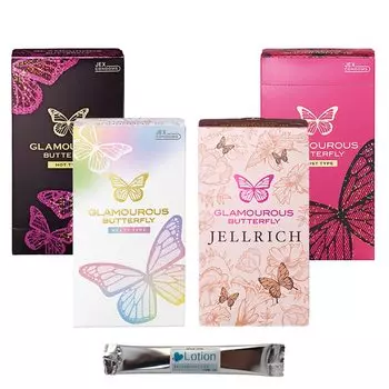 Glamorous Butterfly Melty Gel Rich Hot 1000 Moist 1000 Condom 4 Box Set with Stick Lotion Set