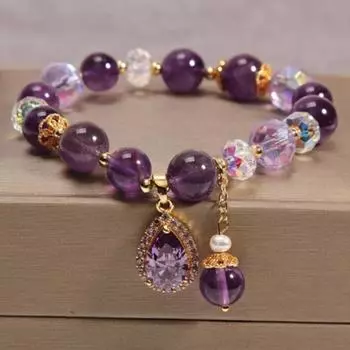 Glamour Violet Элегантный браслет с подвеской в виде сердца из аметиста и циркония - Женские ювелирные изделия с подвеской из натуральных кристаллов для женщин Glamour Браслеты