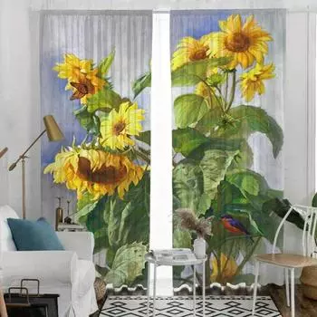 Glamourous Sunflower Print Window Drapes for Living Room and Bedroom Window- Rod Pocket Semi-Sheer Vintage-Style Home Decor 100W130H(CM)40x51in&rod pocket