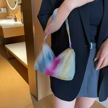 Гламурная вечерняя сумка через плечо для женщин, блестящая сумка из ПВХ со стразами и застежкой-молнией для вечеринок, торжественных мероприятий