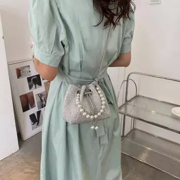 Гламурная вечерняя сумочка через плечо для женщин, блестящая, со стразами, ПВХ, мягкая отделка, жемчужная ручка, цепочка, ремешок для вечеринок, гала-мероприятий