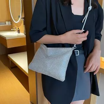 Гламурная вечерняя сумочка, сумка через плечо для женщин, блестящая, со стразами, ПВХ-сетка, застежка-молния с бриллиантами для торжественных мероприятий
