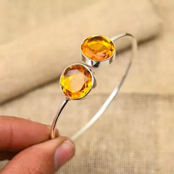 Гламурный медовый топаз, драгоценный камень ручной работы, ювелирные изделия из стерлингового серебра 925 пробы, регулируемые манжеты для женщин Adjustable жёлтый