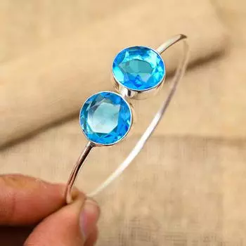 Гламурный синий топаз, драгоценный камень, ювелирные изделия ручной работы из стерлингового серебра 925 пробы, регулируемый браслет для женщин Adjustable синий