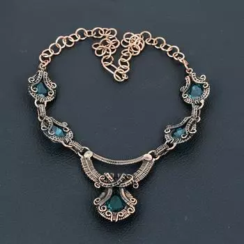 Гламурный синий топаз с драгоценным камнем ручной работы из чистой медной проволоки, ювелирное ожерелье 18 inches синий