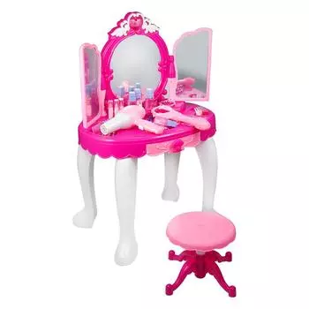 Гламурный туалетный столик принцессы со стулом, феном, розовой игрушкой-туалетом для макияжа чёрный
