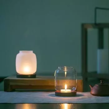 Glass Art Wood Ornaments Candle Cup Unique Candlestick Ambience Glass Cover Living Room Handicrafts Desktop Home Decor