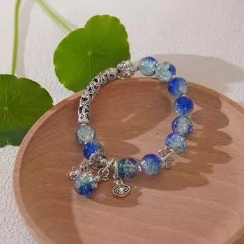 Glass Beaded Bracelet Imitation Silver Women Bracelet Delicate Wrist Adornment Lady зелёный