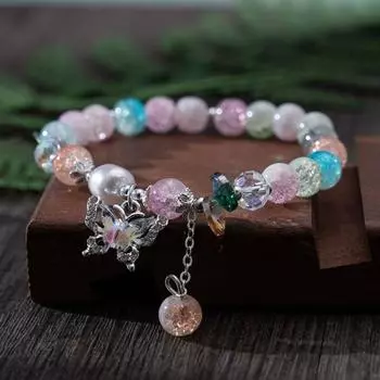 Glass Burst Bead Bracelet Colour Mixture Wrist Adornment Lustrous Beaded Bracelet Lady синий