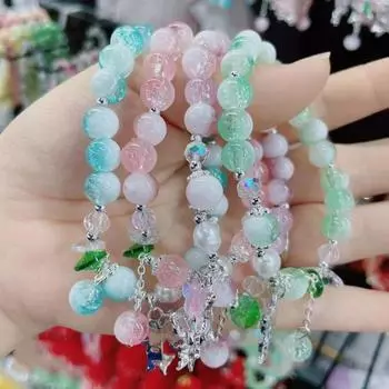 Glass Burst Bead Bracelet Colour Mixture Wrist Adornment Fashionable Women Bracelet Photo Taken синий