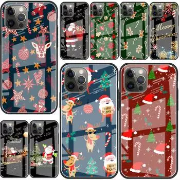 Glass Case For Apple iPhone 14 11 13 12 Pro 7 XR X XS Max 8 6 6s Plus SE 2022 13Pro Tempered Phone Tampa Snowman Christmas Cute iPhone 14 Plus