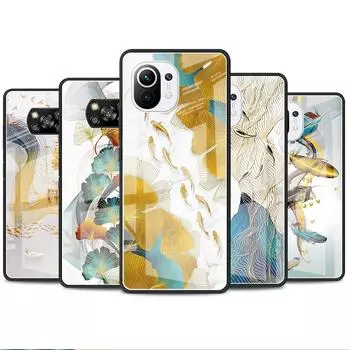 Стеклянный чехол для Xiaomi Poco X3 NFC 11 Lite 11T F3 M3 для Redmi Note 11 10 9 8 Pro 10S 9S 9A 9C чехол для телефона Ginkgo Gold Foil Xiaomi Poco M3