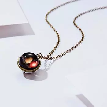 Glass Earth Solar System Galaxy Zinc Zinc Alloy Planet Double Side Pendant Clavicle Chain Necklaces Jewelry 5