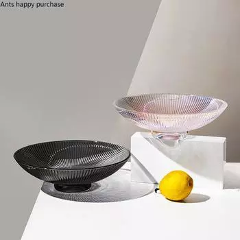 Glass Fruit Plate Tall Feet Transparent Glass Plate Snack Tray Dishes Dessert Bowl Cake Pan Fruit Salad Bowl Decorative Plates
