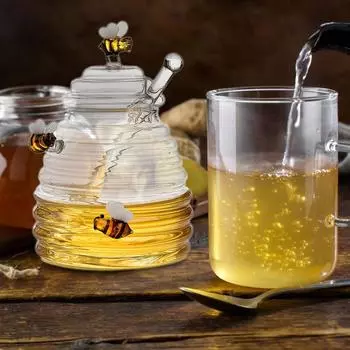 Glass Honey Container Honey Jars with Dipper and Lid Farmhouse Kitchen Decor Honey Holder Beehive Honey Dish Honey storage jar прозрачный
