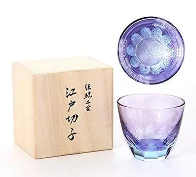 Glass Lab Fireworks A mysterious glass that spreads a pattern when you put alcohol in it [Wooden box] Edo Kiriko Covered glass Made in Japan