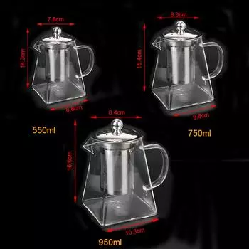 Glass Teapot 550/750/950ML Tea Infuser Heat Resistant Clear Kettle Household Teaware With Stainless Steel Infuser