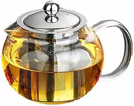 Glass Teapot Heat and Cold Resistant Cute Stubby Hot Coffee and Tea [Morningplace] (950ml.)