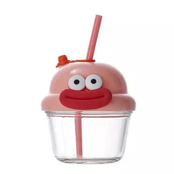 Glass Tumbler with Straw And Lid 210ml Reusable Iced Coffee Cup Cute Cartoon Drinking Cup for Water Matcha Travel