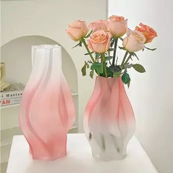 Glass Vase Rotary Twist Geometric Frosted Bottle Flower Vase Floral Arrangement Accessories Terrarium Home Decoration