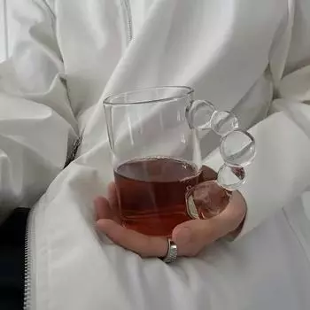 Glass Water Cup Female Ins Style Household Milk Cups Office Bubble Mug with Handle Simple Coffee Cup Creative Gift 300ml