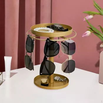 Glasses Holder Stand with Tray Removable Rotatable Easy to Clean Eyeglasses Rack Jewelry Storage