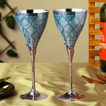 Glasses, Metal Brass Goblet, Champagne Flutes, Diwali, Wedding Anniversary Gift for Couple Marriage, Corporate Clients - Set of 2, 200 ML