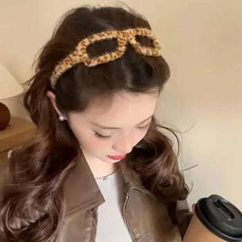 Glasses Shape Leopard Headband Non-slip Retro Hairbands Headpiece Fluffy Hair Hoop Winter Style2