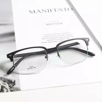 Glasses Tr3224 Square Small Frame Semi-Metal Retro Simple Flat Mirror