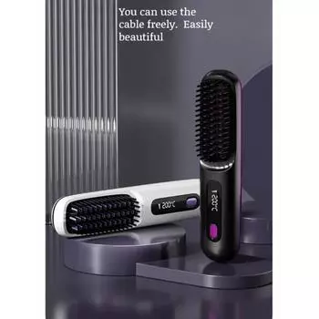 Главная Беспроводная керамическая расческа для выпрямления волос с отрицательными ионами и подогревом, USB-зарядка, ЖК-дисплей, портативная расческа для выпрямления волос