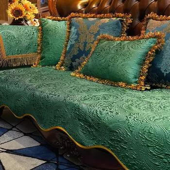 Главная Гостиная Чехол для дивана Подушка Роскошный противоскользящий комбинированный чехол для дивана Диваны Защитный чехол для сиденья Чехол Four Seasons Slipcover 1pc Armrest 48x55 cm зелёный