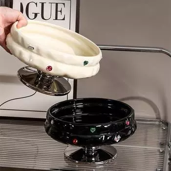 Главная Гостиная Фруктовая тарелка Креативная керамическая фруктовая тарелка на высоких ножках Свадебная вечеринка Закуски Десертная тарелка Высококачественная посуда