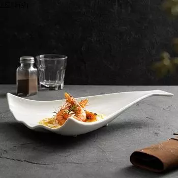 Главная Креативная веерообразная обеденная тарелка Белая салатная тарелка для стейка Светлая роскошная ресторанная тарелка для основного блюда Десертная тарелка для еды Декор