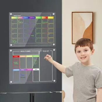 Главная Магнитная акриловая доска для холодильника Ежедневный еженедельный ежемесячный планировщик Маркерная доска Сухое стирание Магнитный календарь Доска для заметок белый