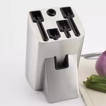 Главная Металлический держатель для ножей из нержавеющей стали, кухонный держатель для кухонных ножей из нержавеющей стали, многофункциональная стойка для хранения кухонных ножей и ножей серебряный