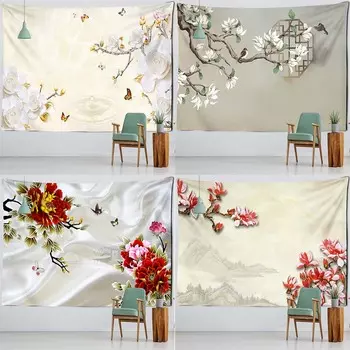 Главная Настенное украшение Гобелен Цветы и птицы Картина Фреска Подвесная ткань Офис Гостиная Гобелен 100x75cm